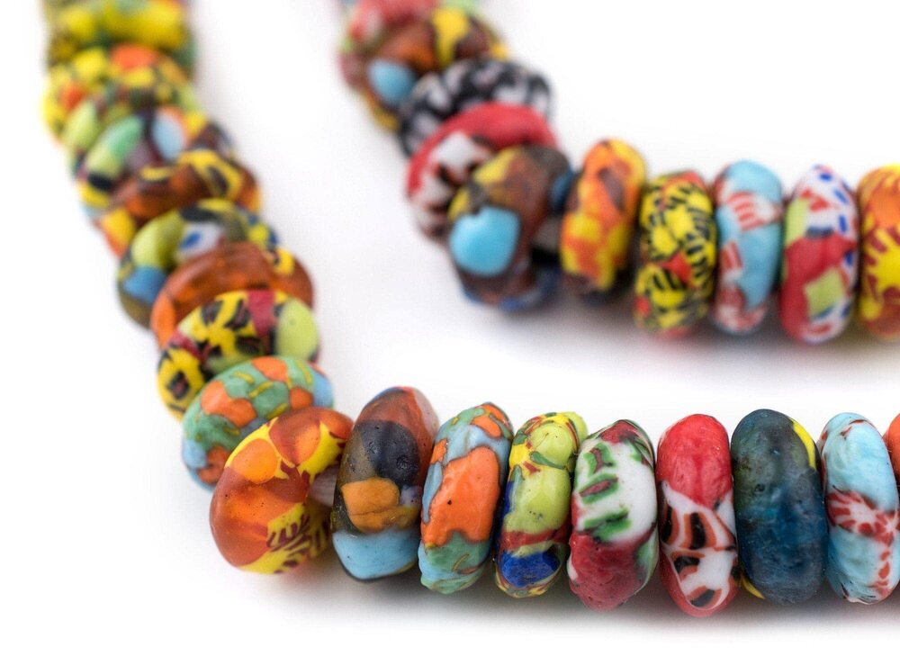 9013 Fused Rondelle Recycled Glass Beads 14mm Bright Medley, 24-Inch
